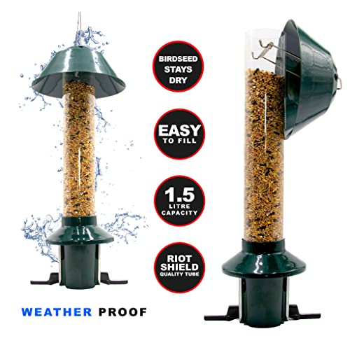 Roamwild PestOff Squirrel Proof Wild Bird Feeder Mixed Seed Sunflower Heart Version - Green - 3LBS Seed Capacity – 21”x8”x8” (w/Hanger)