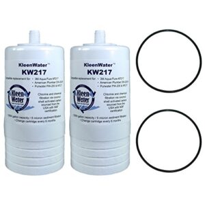 kleenwater kw217 water filter compatible with aqua-pure ap217 / ap200 filters, set includes carbon replacement cartridges (qty2) and replacement o-rings (qty2)