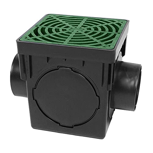 Storm Drain 9-in. Square Catch Basin Yard Drainage Kit with Debris Trap Green Grate