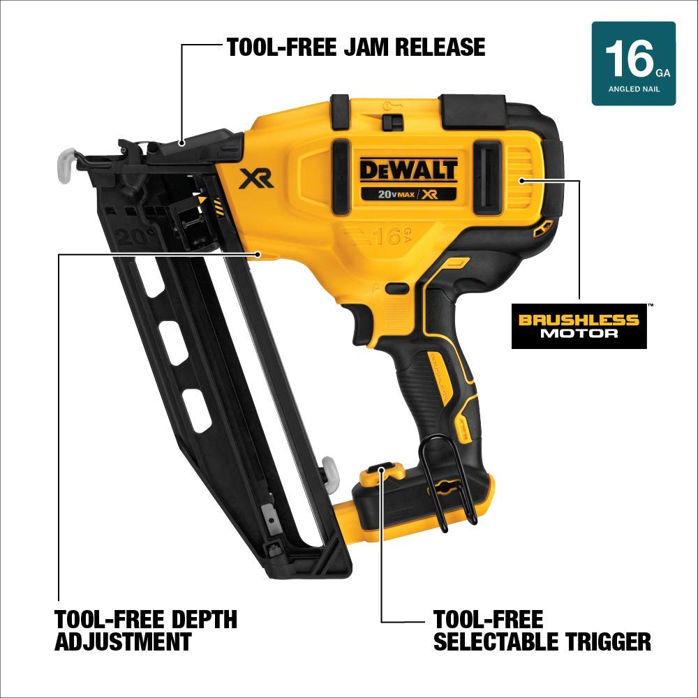 DEWALT 20V MAX* Finish Nailer, Angled, 16GA, Tool Only (DCN660B)