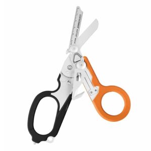 leatherman, raptor rescue, 6-in-1 heavy-duty emergency/trauma shears with carbide glass breaker & strap cutter, made in the usa, utility holster included, black-orange, with utility holster