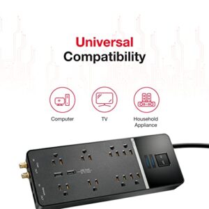 Rocketfish 8-Outlet/2-USB Wall Tap Surge Protector Strip - Provides Protection & Convenient Mobile Phone Charging - Black