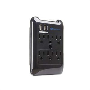 Cable Matters 6 Outlet Wall Mount Surge Protector with USB Charging in Black (Updated Version with Dimmed LED Light)