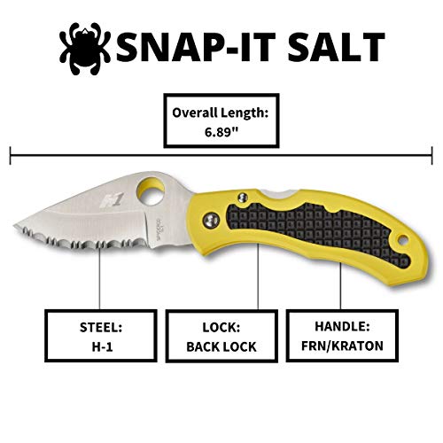 Spyderco Snap-It Salt Knife with 2.96" H-1 Corrosion-Resistant Steel Blade and Black/Yellow Lightweight FRN Handle - SpyderEdge - C26SYL
