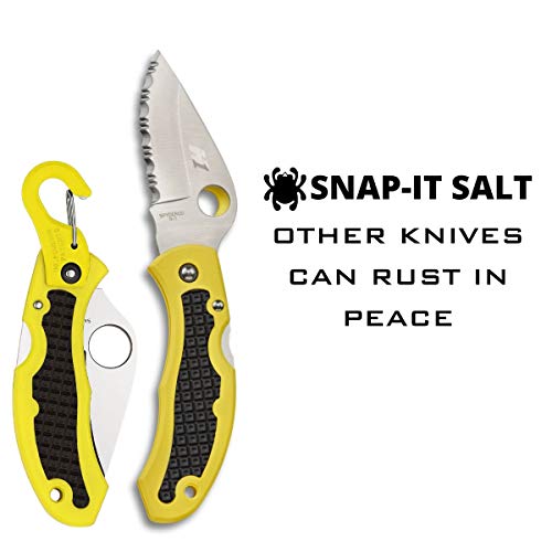 Spyderco Snap-It Salt Knife with 2.96" H-1 Corrosion-Resistant Steel Blade and Black/Yellow Lightweight FRN Handle - SpyderEdge - C26SYL