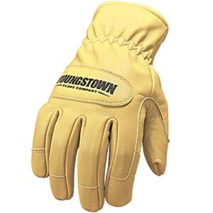 youngstown glove ground double layered leather work gloves for men - arc rated, puncture resistant - tan, medium