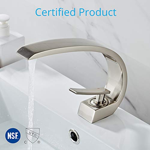 Wovier Brushed Nickel Bathroom Sink Faucet,Unique Design Single Handle Single Hole Brass Lavatory Vanity Faucet,Basin Mixer Tap with Supply Hose