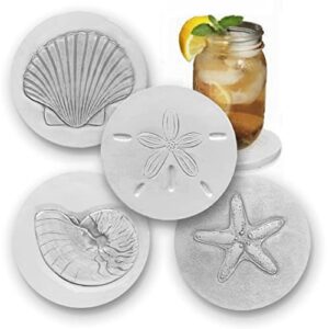 mixed shells absorbent drink coaster set - handmade by mccarter coasters - 4.38 inch (4pc)