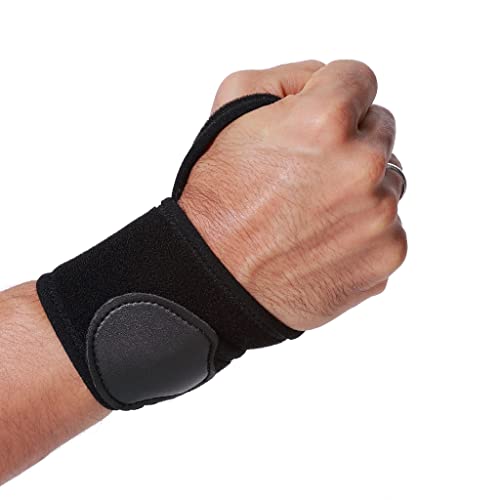 NeoTech Care Wrist Band - Elastic & Breathable Fabric - Adjustable Compression Strap - Men, Women, Right or Left - Support Wrap for Protection or Sports - Black Color (Size M, 1 Unit)