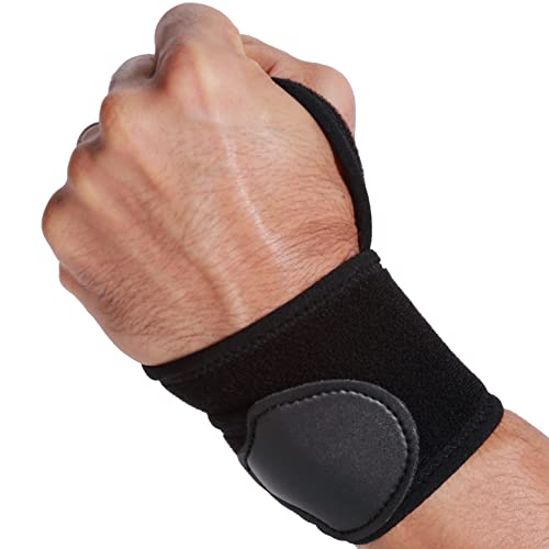 NeoTech Care Wrist Band - Elastic & Breathable Fabric - Adjustable Compression Strap - Men, Women, Right or Left - Support Wrap for Protection or Sports - Black Color (Size M, 1 Unit)