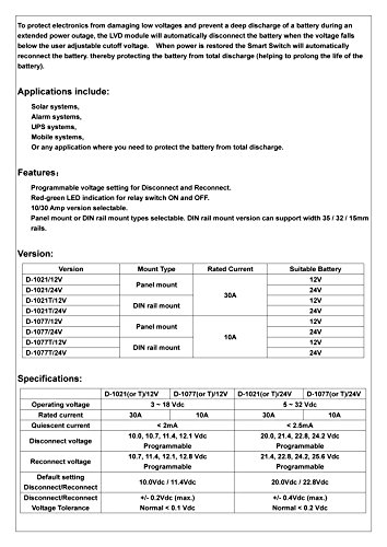 Electronics-Salon Low Voltage Disconnect Module LVD, 12V 10A, Protect/Prolong Battery Life.