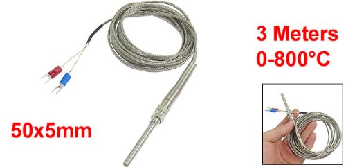 uxcell K Type 50x5mm 500C Probe Thermocouple Temperature Sensor Cable 9.8ft 3 Meters