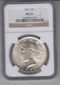 1923 peace silver dollar $1 ms-62 ngc
