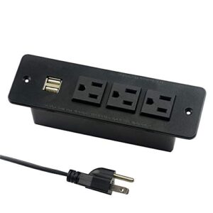 conference recessed power strip with usb 3 outlets 1875w/12amp 2 usb ports 2.1amp 10ft power cord black