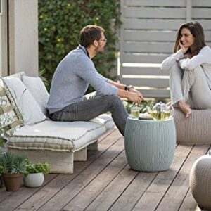 Keter Urban Knit Pouf Ottoman Set of 2 with Storage Table for Patio and Room Décor - Perfect for Balcony, Deck, and Outdoor Seating, Misty Blue & Taupe