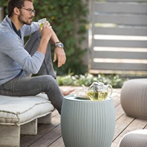 Keter Urban Knit Pouf Ottoman Set of 2 with Storage Table for Patio and Room Décor - Perfect for Balcony, Deck, and Outdoor Seating, Misty Blue & Taupe