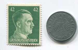 hitler rare nazi swastika 10 reichspfennig german coin world war two ww2 with jumbo green head stamp mnh