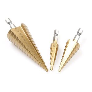Preamer 3 Pcs Hex Shank HSS Titanium Coated Step Drill Bits Set for DIY Woodworking Tool,4-/12/20/32mm