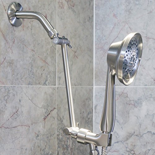 Adjustable Shower Head Extension Arm - 10 Inch Brass Shower Arm Extender Hardware - Brushed Nickel