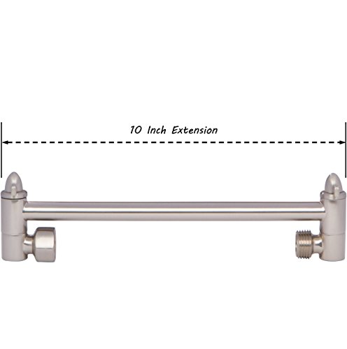 Adjustable Shower Head Extension Arm - 10 Inch Brass Shower Arm Extender Hardware - Brushed Nickel