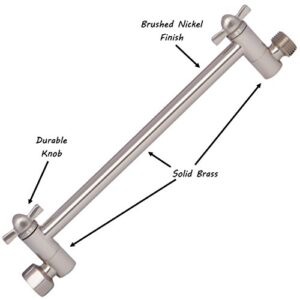 Adjustable Shower Head Extension Arm - 10 Inch Brass Shower Arm Extender Hardware - Brushed Nickel