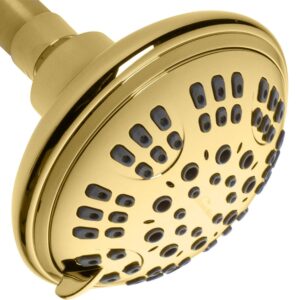 showermaxx, luxury spa: imperialshine gold shower head, 4.5 inch 6 spray adjustable high pressure showerhead with 360 degree tilt, experience comfort and elegance (polished brass/imperialshine gold)