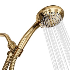 showermaxx, luxury spa: imperialshine gold hand held shower head, 4.5 inch 6 spray setting handheld showerhead with extra-long hose, experience comfort and elegance (polished brass/imperialshine gold)