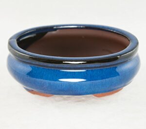 oval mame shohin bonsai / cactus & succulent pot + mesh 6"x 5"x 2" - dark blue stain