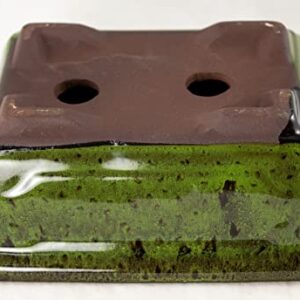 Rectangular Shohin Bonsai Pot, Cactus & Succulent Planter 6"x 4.5"x 2.25" w/Mesh & Wire - Moss Green