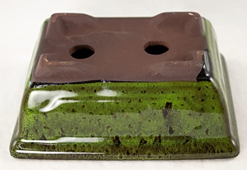 Rectangular Shohin Bonsai Pot, Cactus & Succulent Planter 6"x 4.5"x 2.25" w/Mesh & Wire - Moss Green