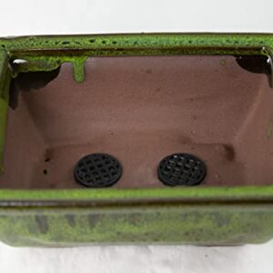 Rectangular Shohin Bonsai Pot, Cactus & Succulent Planter 6"x 4.5"x 2.25" w/Mesh & Wire - Moss Green