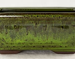 Rectangular Shohin Bonsai Pot, Cactus & Succulent Planter 6"x 4.5"x 2.25" w/Mesh & Wire - Moss Green