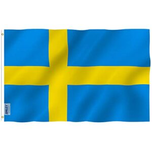 anley fly breeze 3x5 foot sweden flag - vivid color and fade proof - canvas header and double stitched - swedish banner flags polyester with brass grommets 3 x 5 ft
