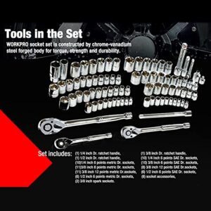 WORKPRO 408-Piece Mechanics Tool Set, General Household Home Repair Tool Kit with 3-Drawer Heavy Duty Metal Box, Hand Tool Kit Set 1 Pack