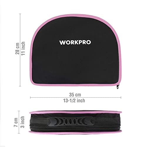 WORKPRO Pink Tool Kit - Hand Tool Set with Easy Carrying Round Pouch - Durable, Long Lasting Chrome Finish Tools - Household Tool Kit Perfect for DIY, Home Maintenance - Pink Ribbon