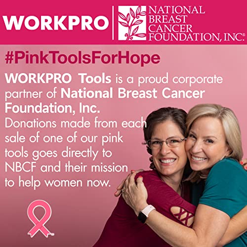 WORKPRO Pink Tool Kit - Hand Tool Set with Easy Carrying Round Pouch - Durable, Long Lasting Chrome Finish Tools - Household Tool Kit Perfect for DIY, Home Maintenance - Pink Ribbon