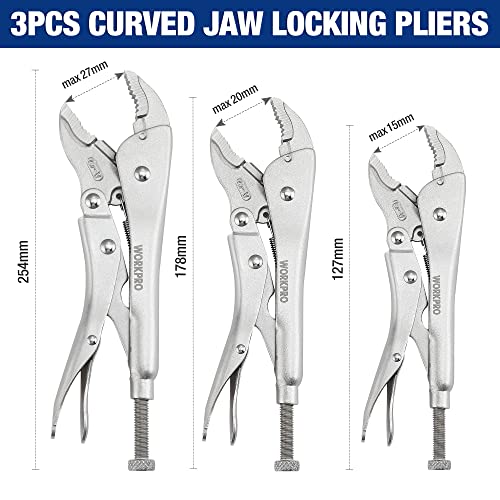 WORKPRO 5-Piece Locking Pliers Set, Pliers Tool Set, Vice Grips with Chrome-vanadium Steel, 5/7/10 inch Curved Jaw Pliers, 6.5/9 inch Long Nose Pliers