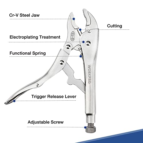 WORKPRO 5-Piece Locking Pliers Set, Pliers Tool Set, Vice Grips with Chrome-vanadium Steel, 5/7/10 inch Curved Jaw Pliers, 6.5/9 inch Long Nose Pliers