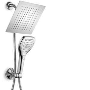 dream spa ultra-luxury 9" rainfall shower head/handheld combo. convenient push-button flow control button for easy one-handed operation. switch flow settings with the same hand! premium chrome