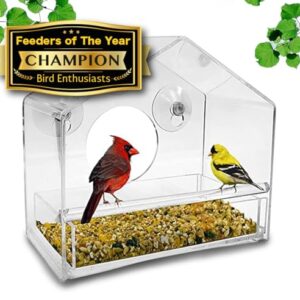 Nature Gear Window Bird Feeder - Refillable Sliding Tray - Weather Proof - Snow and Squirrel Resistant - Drains Rain Water - See Songbirds from Home! (House Style) (House Model)