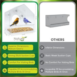 Nature Gear Window Bird Feeder - Refillable Sliding Tray - Weather Proof - Snow and Squirrel Resistant - Drains Rain Water - See Songbirds from Home! (House Style) (House Model)