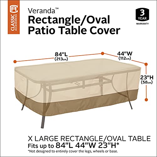 Classic Accessories Veranda Water-Resistant 84 Inch Rectangular/Oval Patio Table Cover, Outdoor Table Cover