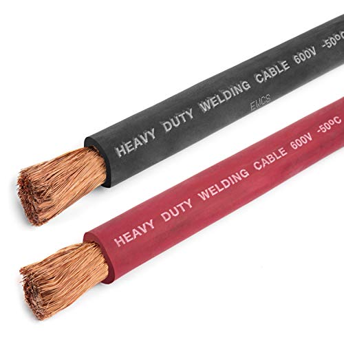 EWCS 1/0 Gauge Premium Extra Flexible Welding Cable 600 Volt - Combo Pack - Black + Red - 25 Feet of Each Color - Made in The USA