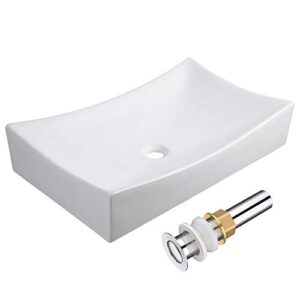 aquaterior rectangle white porcelain ceramic bathroom vessel sink bowl basin with chrome drain 26"x15-5/8"x5-1/3"