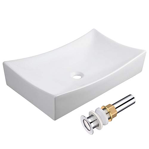 Aquaterior Rectangle White Porcelain Ceramic Bathroom Vessel Sink Bowl Basin with Chrome Drain 26"x15-5/8"x5-1/3"