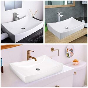 Aquaterior Rectangle White Porcelain Ceramic Bathroom Vessel Sink Bowl Basin with Chrome Drain 26"x15-5/8"x5-1/3"