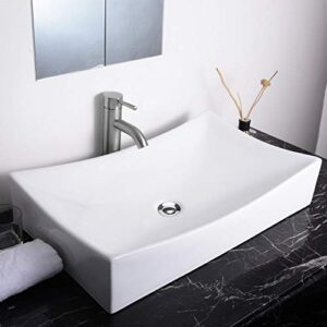 Aquaterior Rectangle White Porcelain Ceramic Bathroom Vessel Sink Bowl Basin with Chrome Drain 26"x15-5/8"x5-1/3"