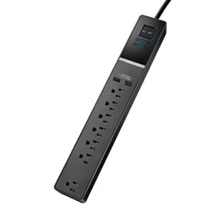 rocketfish 7-outlet/2-usb wall tap surge protector strip - provides protection & convenient mobile phone charging - black
