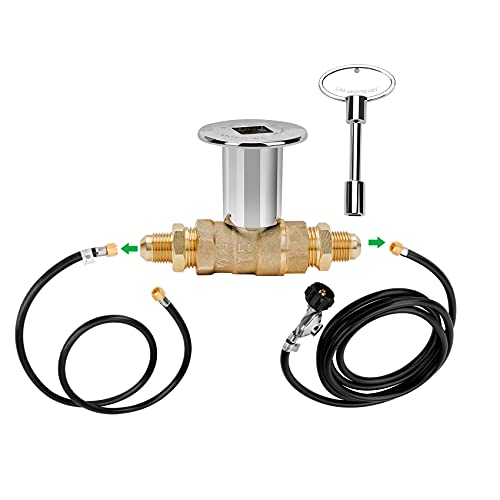 Stanbroil 1/2-Inch Straight Quarter-Turn Shut-Off Valve Kit for NG LP Gas Fire Pits with Polished Chrome Flange, 3-inch Key and 3/8 Male Flare x 1/2 NPT Fittings x 2