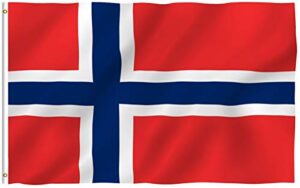 anley fly breeze 3x5 foot norway flag - vivid color and fade proof - canvas header and double stitched - norwegian nordmann national flags polyester with brass grommets 3 x 5 ft